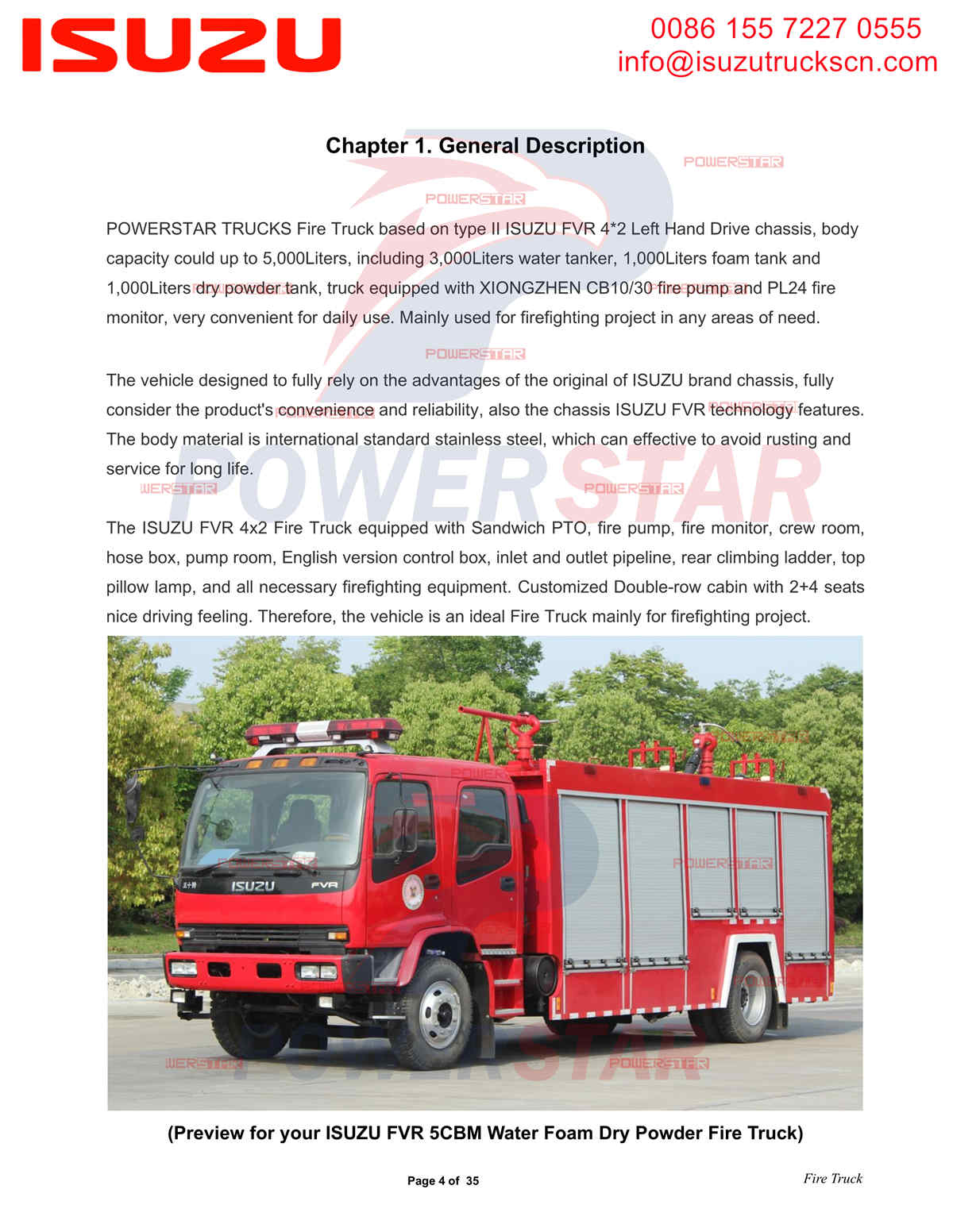 شاحنات POWERSTAR ISUZU FVR Water & Foam & Powder Fire Truck