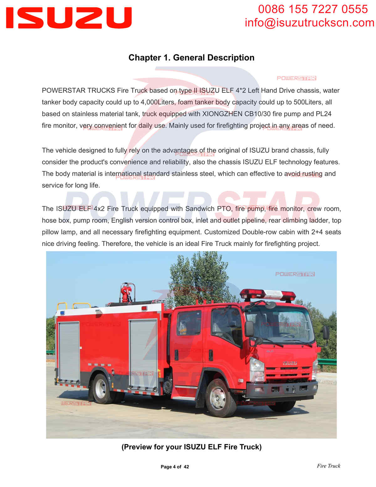 POWERSTAR ISUZU NPR Water & Foam Fire Truck تصدير دبي