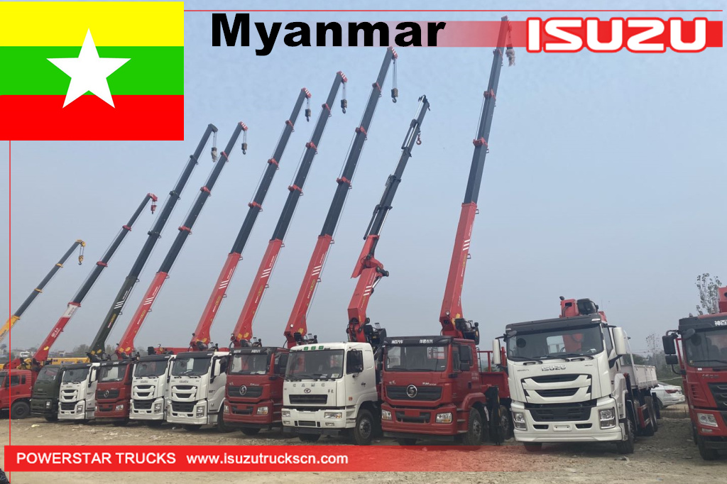 ميانمار -5 وحدات شاحنة بضائع ايسوزو جيجا مع رافعة Palfinger SPS40000 16Ton

