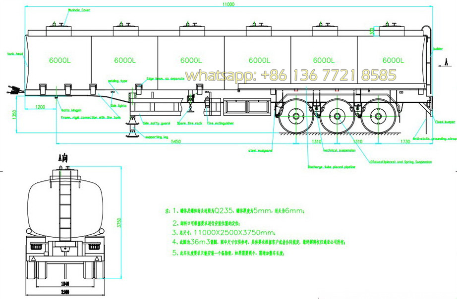 Basic drawing of 35,000L Fuel Tank Trailer