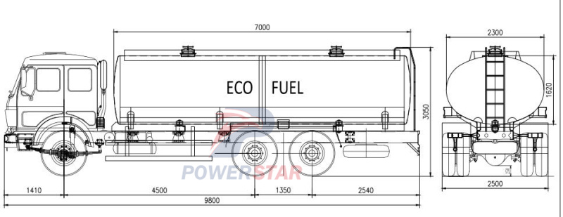 Techical drawing of Fuel/oil Tanker Truck Beiben (20,000 Liters)
