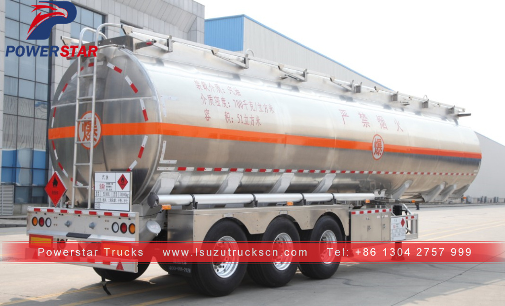 Powerstar brand 45cbm 50cbm Aluminum alloy liquid tank semi trailer