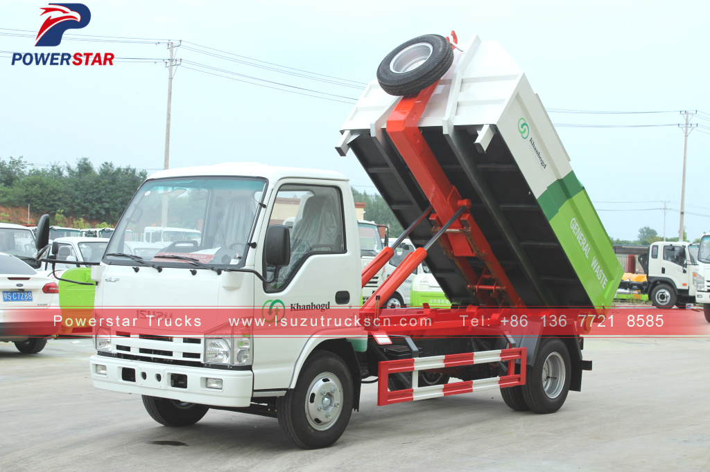 Mongolia Isuzu Carriage detachable garbage hooklift truck for sale
