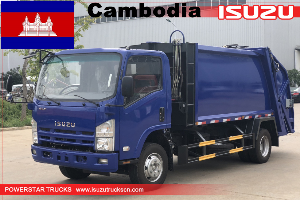 كمبوديا جديد محمل خلفي ايسوزو هيدروليكي الضغط شاحنة لجمع القمامة للبيع