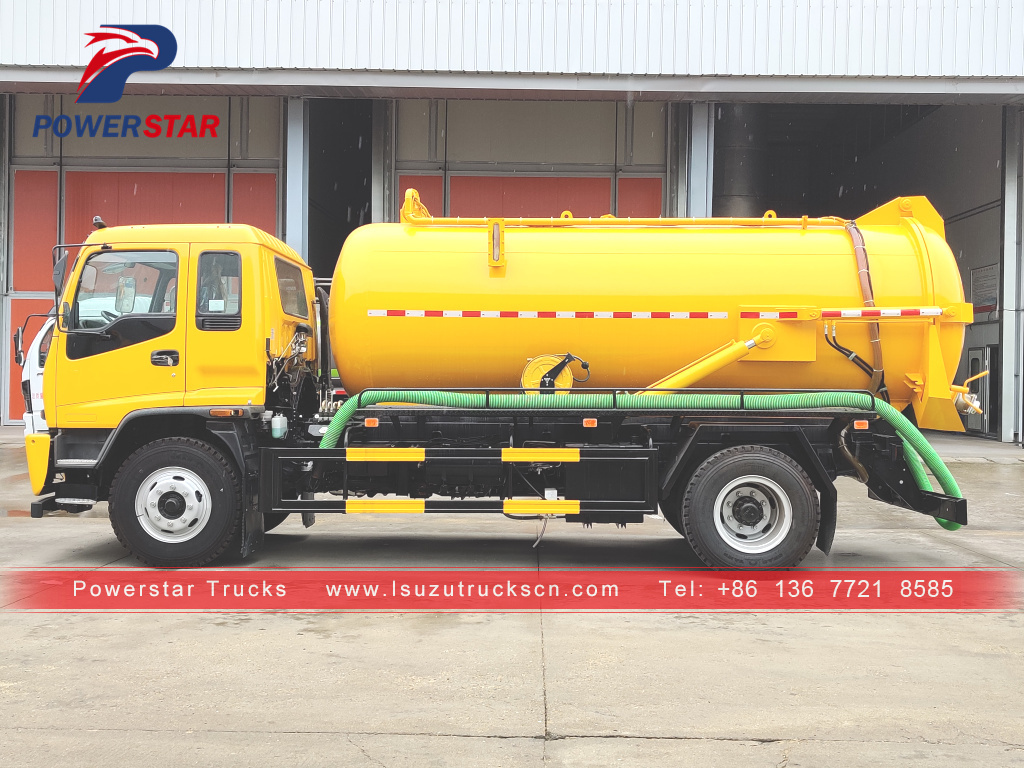 كمبوديا ايسوزو 10000 لتر 190HP فراغ شاحنة صهريج شفط مياه المجاري شاحنة صهريج شفط برازي