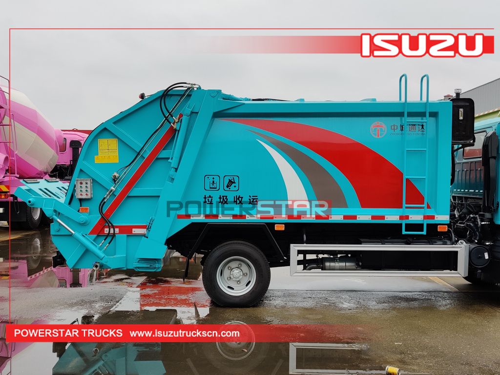 منغوليا جديد ISUZU 4-5 طن NKR NPR 130HP شاحنة القمامة الهيدروليكية المطحنة للبيع