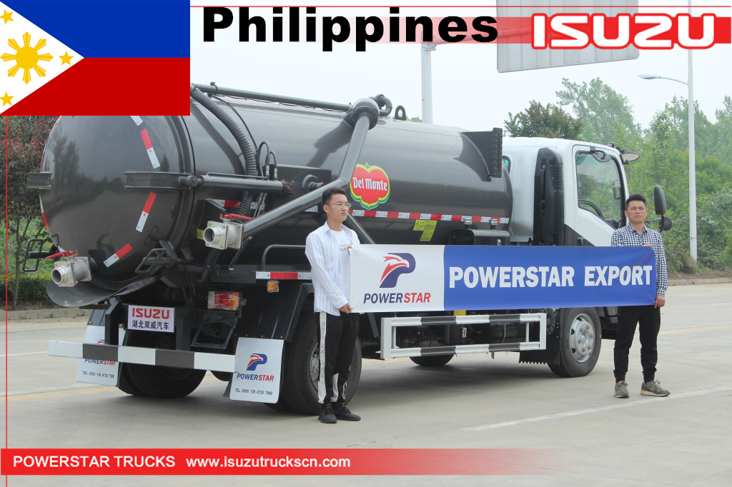 الفلبين ايسوزو قزم 4x2 8M3 فراغ شاحنة صهريج شفط مياه الصرف الصحي