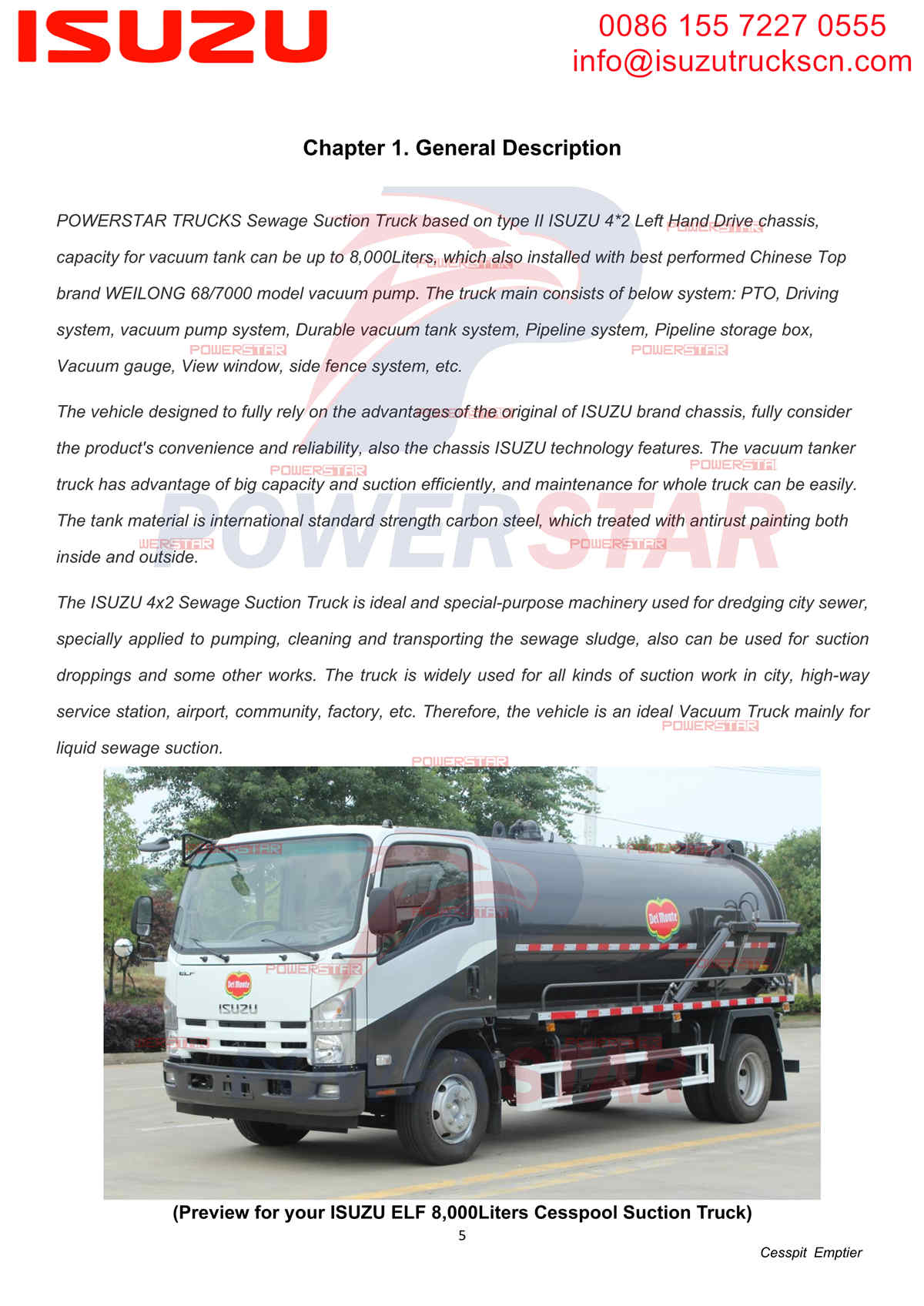 ايسوزو 700P ELF 8cbm Cesspool Suction Truck Manual Gabon