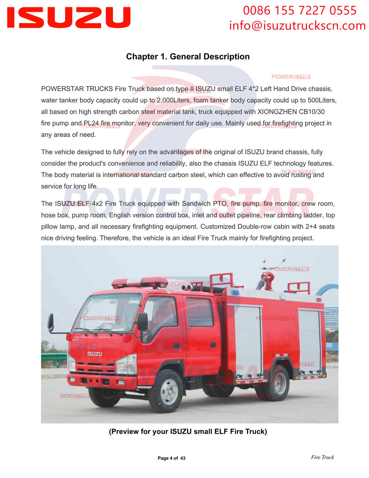 تصدير POWERSTAR ISUZU 100P Water & Foam Fire Truck ألبانيا