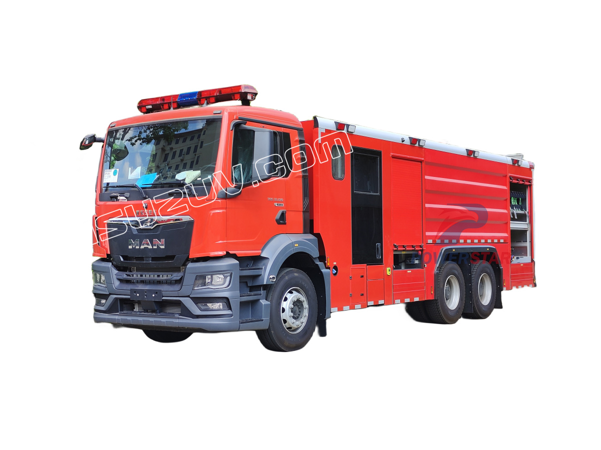 6x4 رجل شاحنة إطفاء الحرائق المركبات مع ناقلة المياه 12000L hale CB10/100-RSD مضخة حريق Akron PSKD 10/80WB مراقب