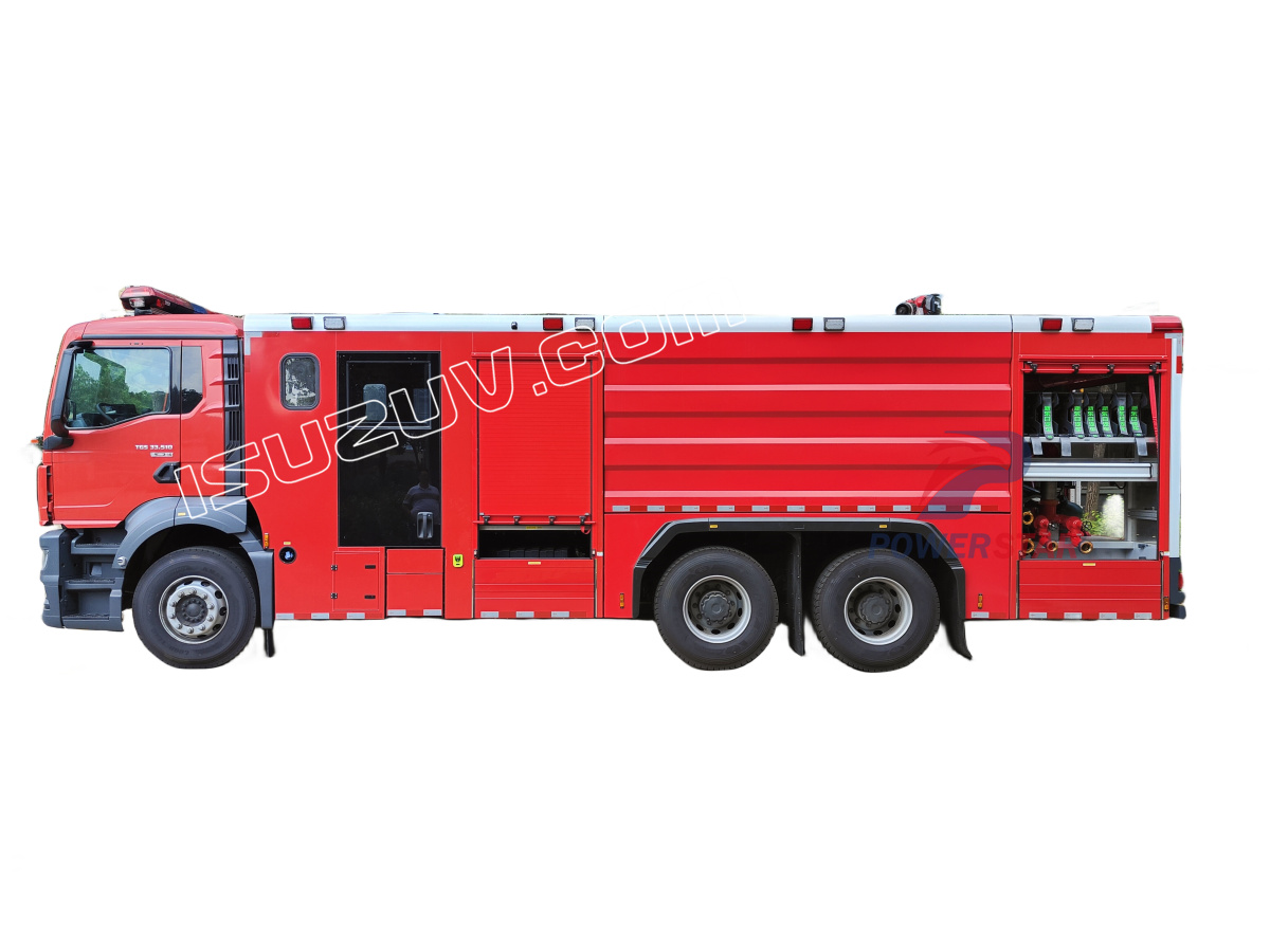 6x4 رجل شاحنة إطفاء الحرائق المركبات مع ناقلة المياه 12000L hale CB10/100-RSD مضخة حريق Akron PSKD 10/80WB مراقب