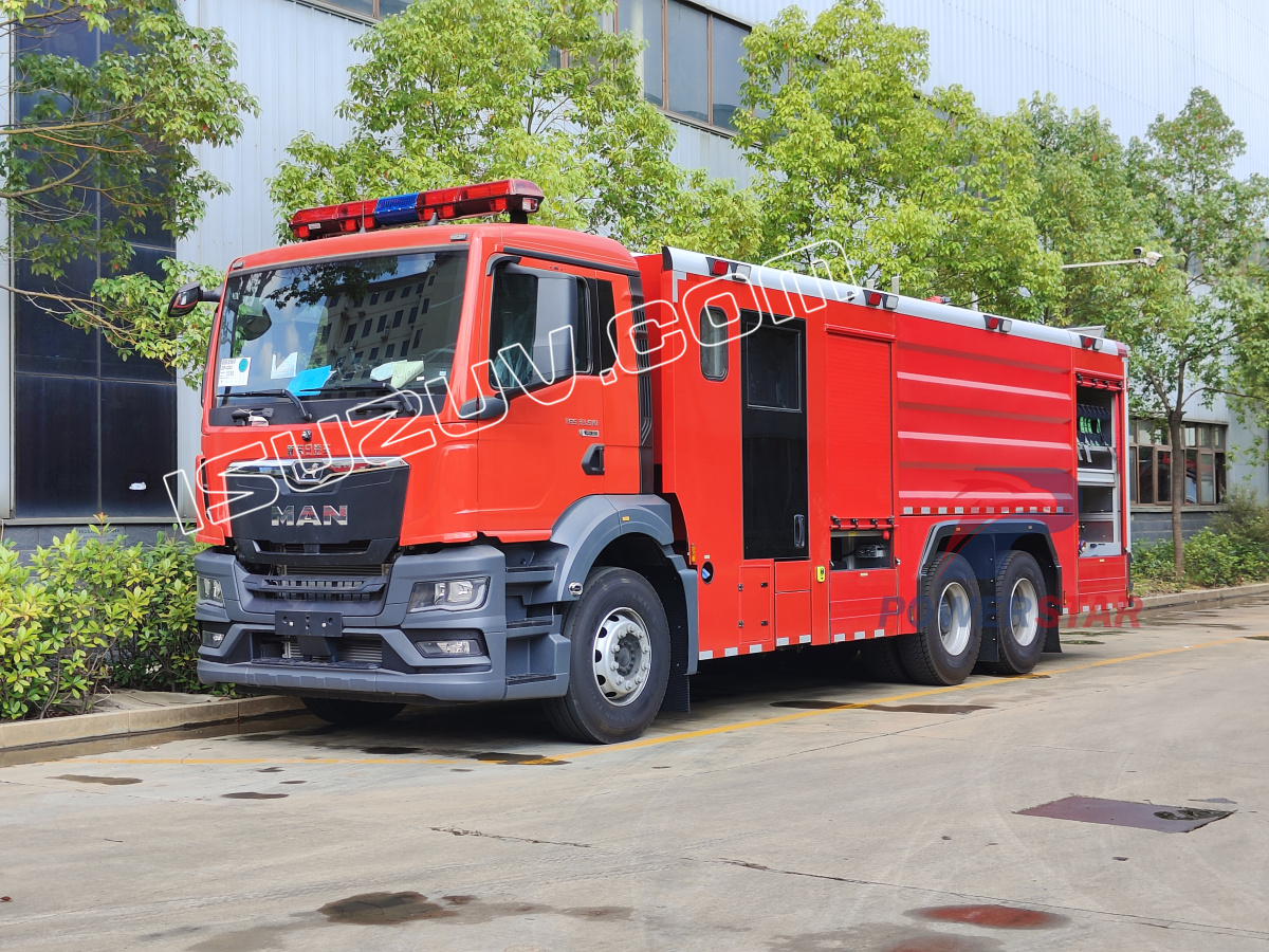 ألمانيا 6x4 رجل TG5 الإنقاذ شاحنة إطفاء 12000L المياه مع مضخة حريق hale CB10/100-RSD Akron PSKD 10/80WB مراقب