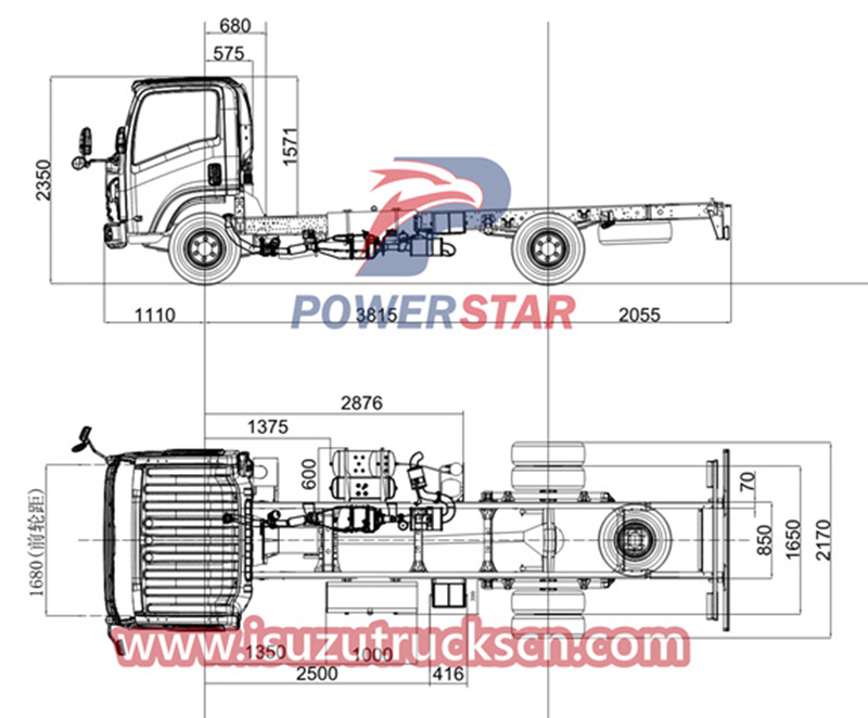 الرسومات الفنية لهيكل Isuzu 700P بقاعدة عجلات 3815 مم