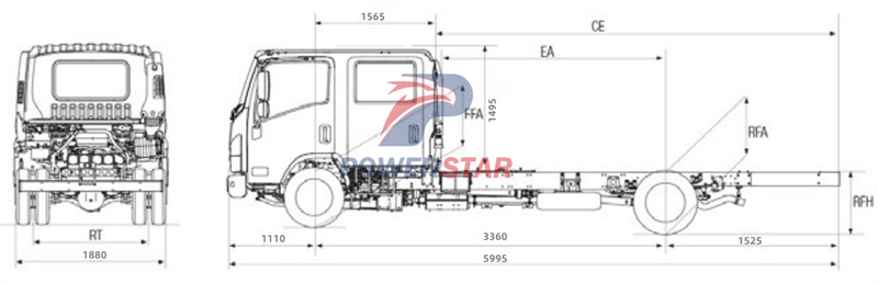 الرسم الفني لهيكل الشاحنة ذات الكابينة المزدوجة Isuzu ELF NQR NKR