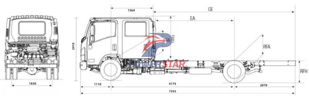 الرسم الفني لهيكل الشاحنة Isuzu 700P بمقصورة مزدوجة