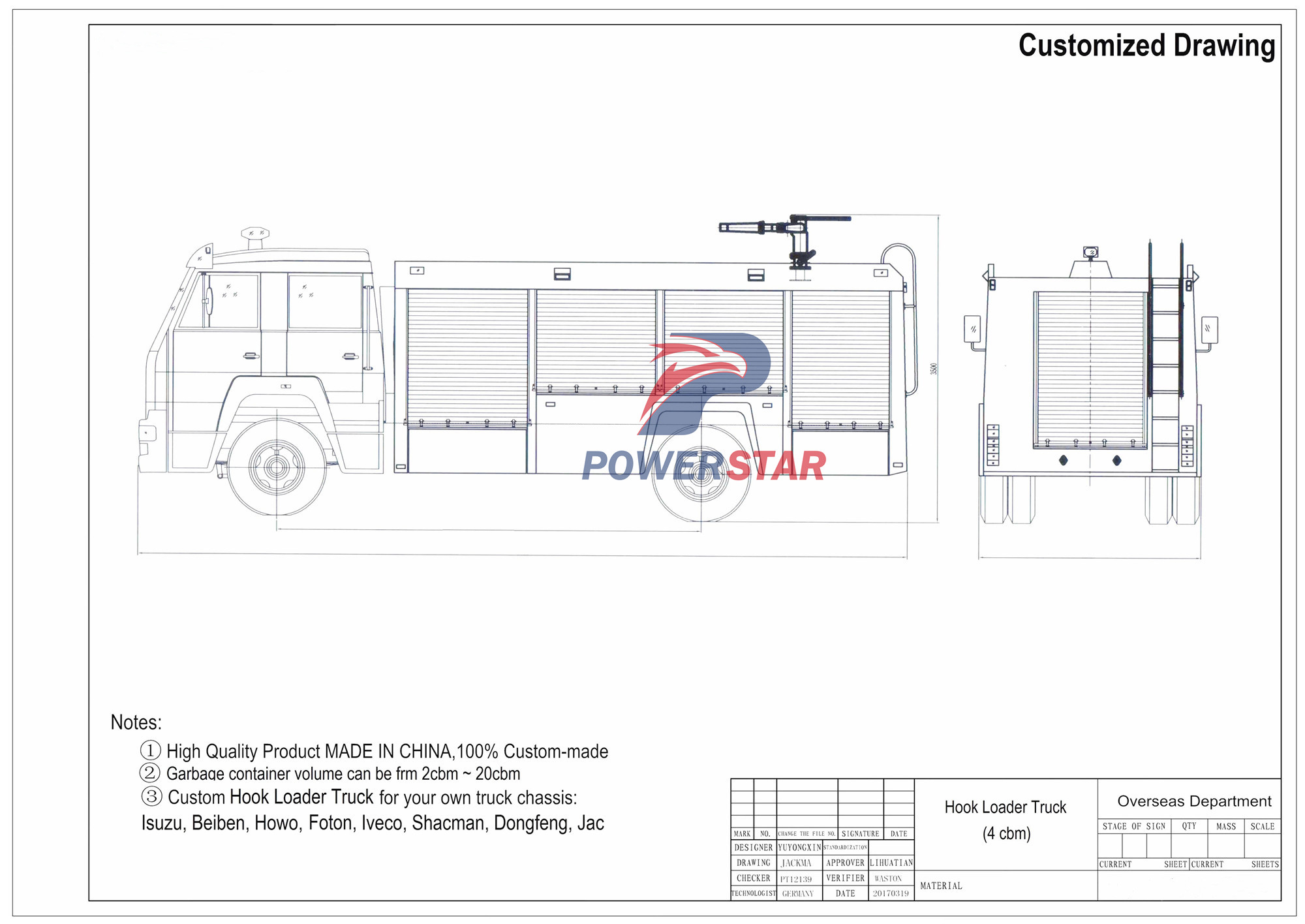 Technical drawing of Isuzu diesel engine police fire truck