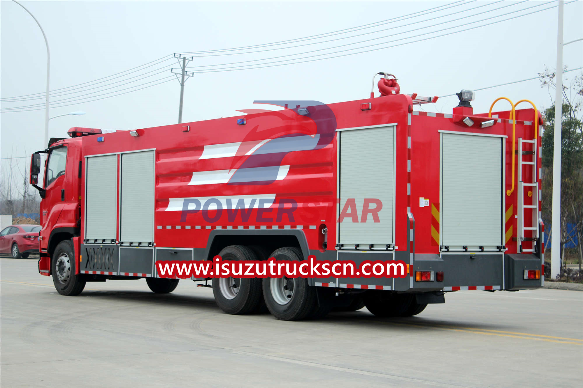 Isuzu giga 6x4 emergency water foam red fire truck price