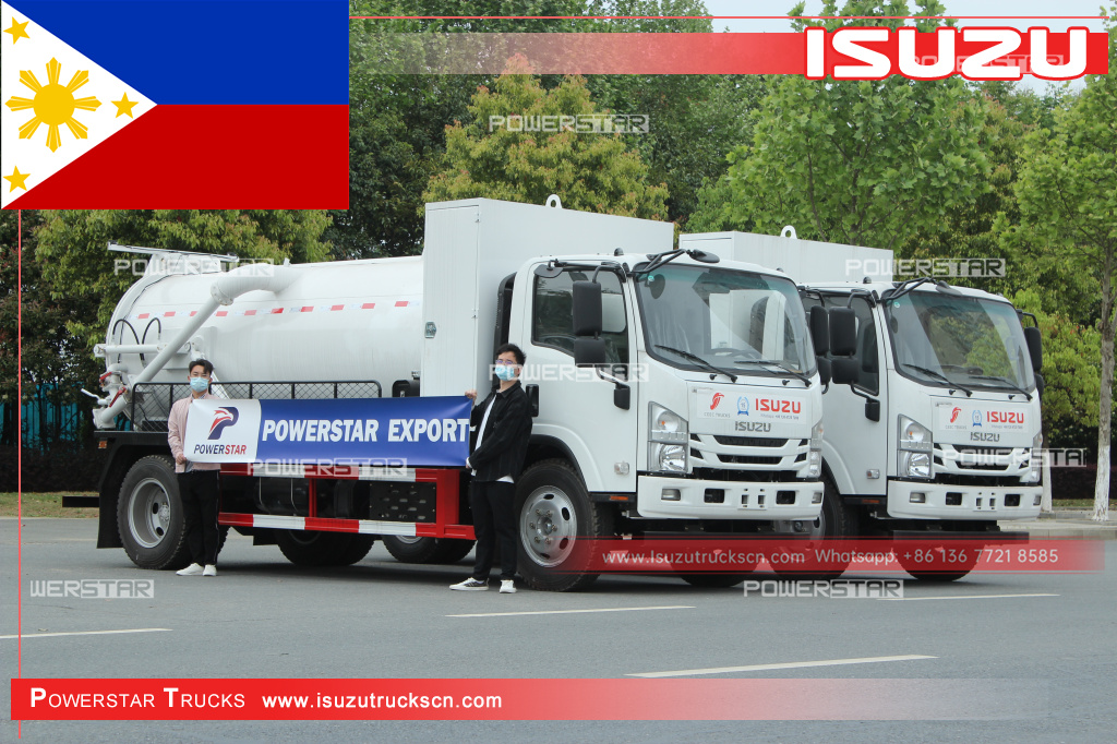 الفلبين - شاحنة الصرف الصحي ناقلة الصرف الصحي ISUZU NPR مع مضخة MORO
