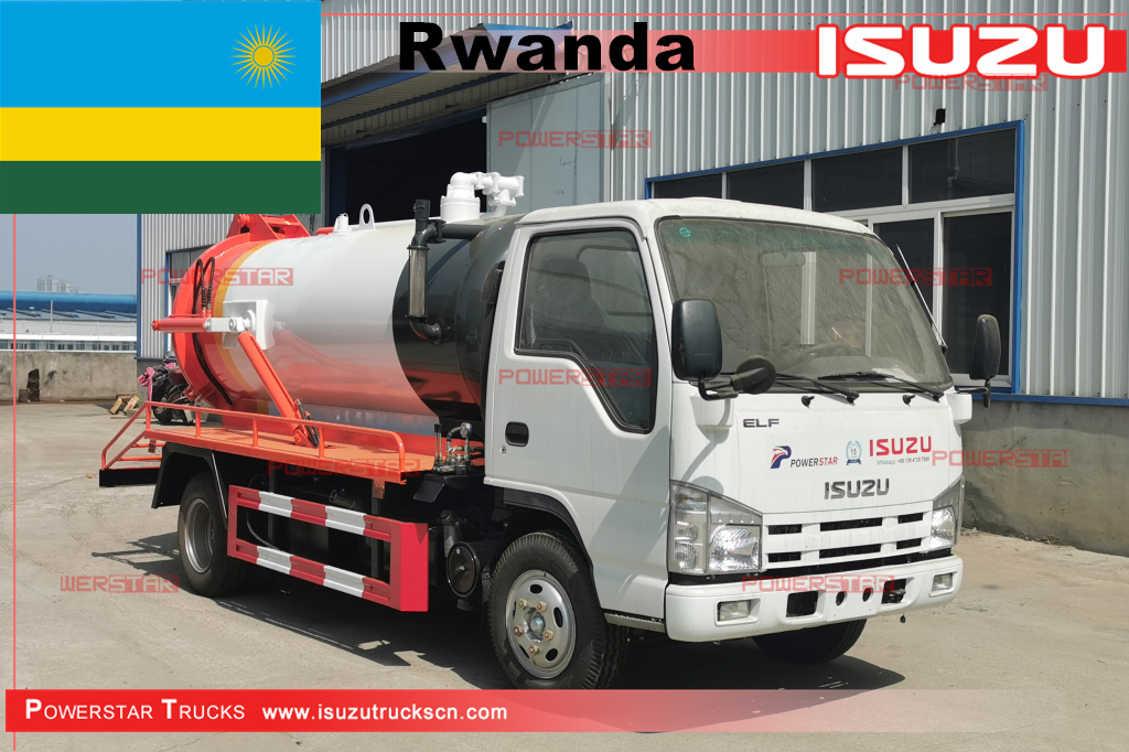 رواندا - ايسوزو 4000 لتر فراغ ناقلة شاحنة شفط مياه الصرف الصحي المتنقلة
